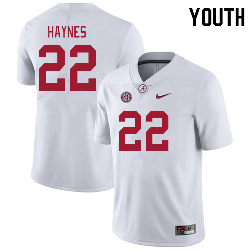 Youth #22 Justice Haynes Alabama Crimson Tide College Footabll Jerseys Stitched-White